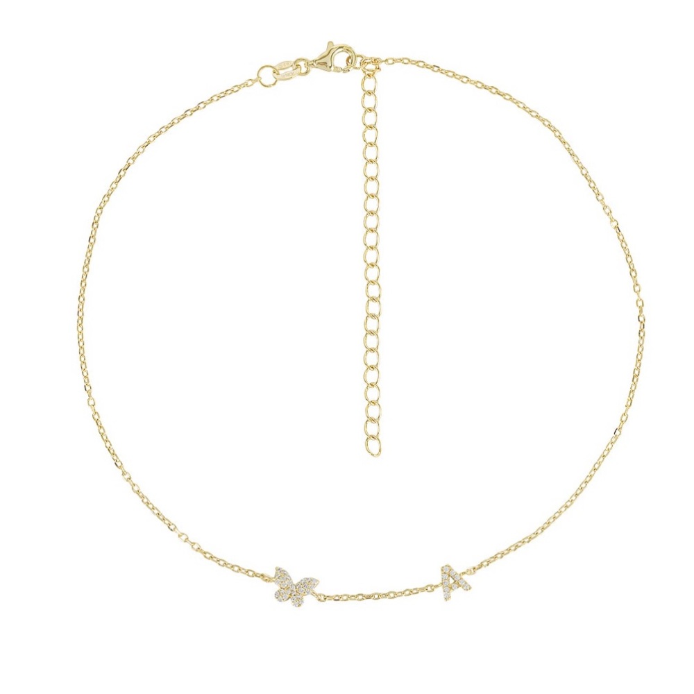 ***** LETTER M****** Pave Butterfly Initial Choker